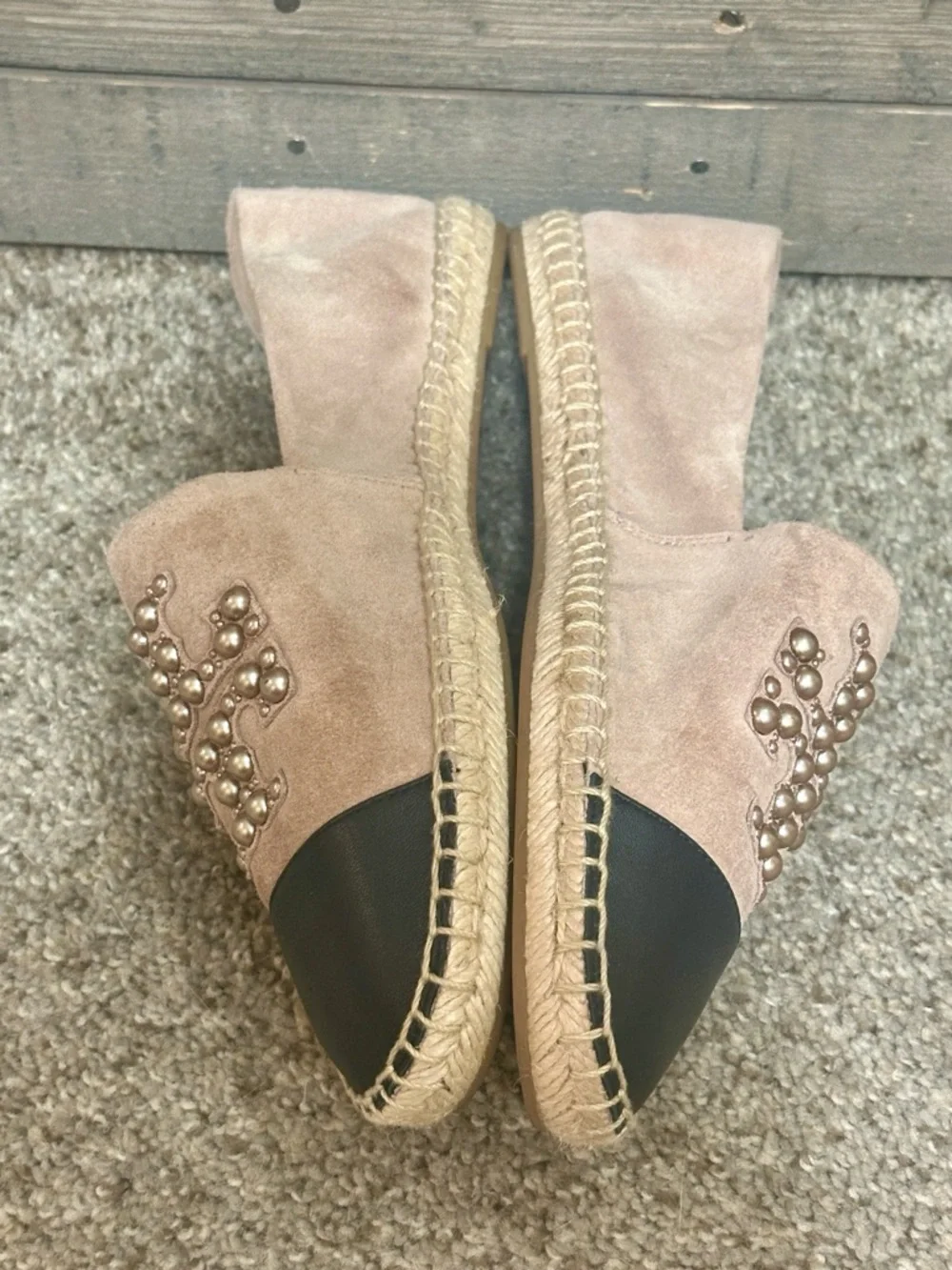 Tory Burch Pearl Logo Espadrilles Pink Suede Cap Toe Flats New Size 11